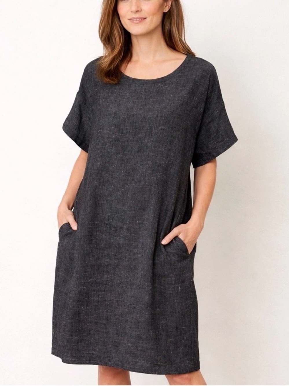 Eileen Fisher Black and White Textured Shift Dress